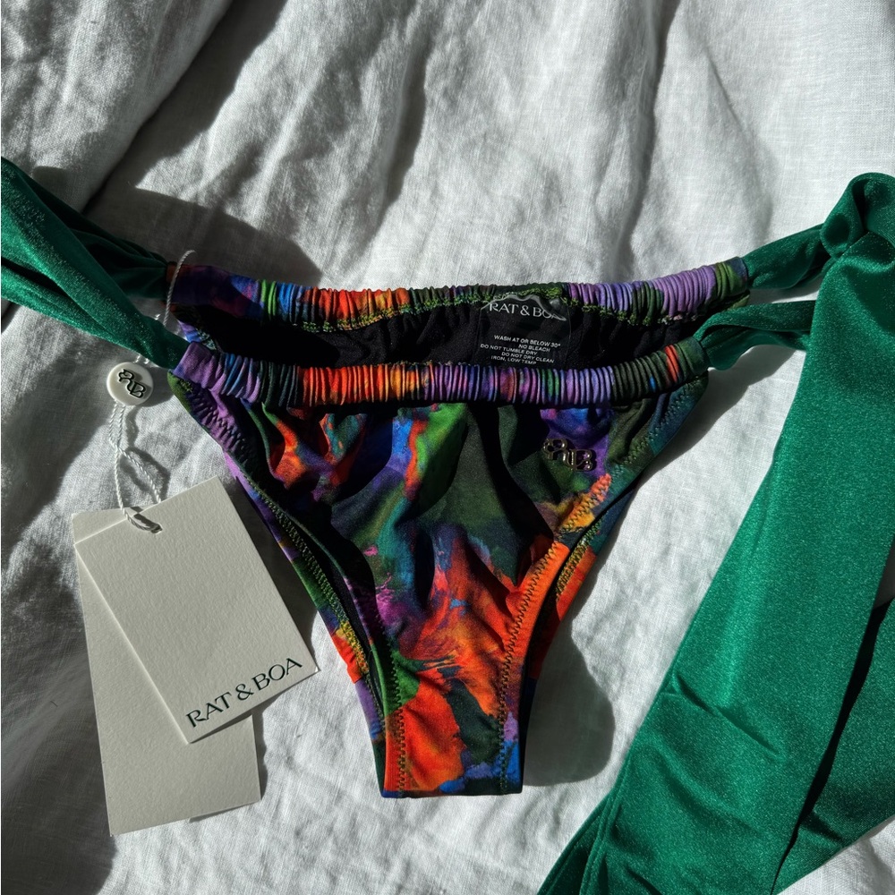 Rat & Boa Multicolor Tie-String Bikini Bottom with Emerald Side Ties